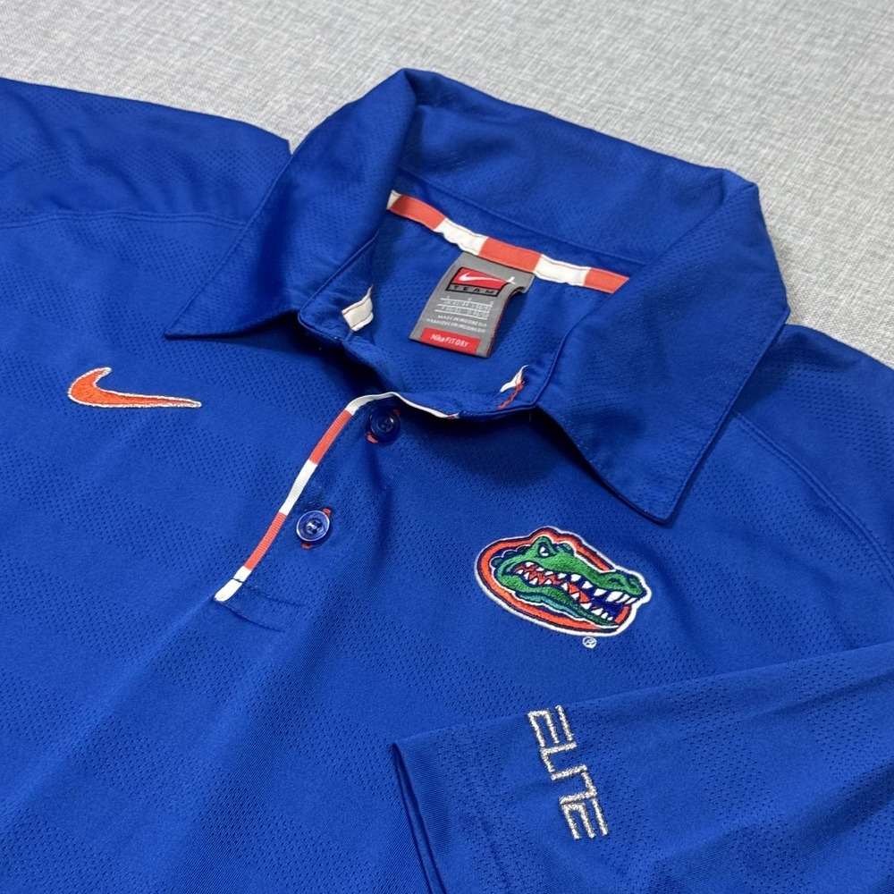 Nike Elite Florida Gators Polo Shirt Mens L Blue Dri-FIT NCAA Golf Performance